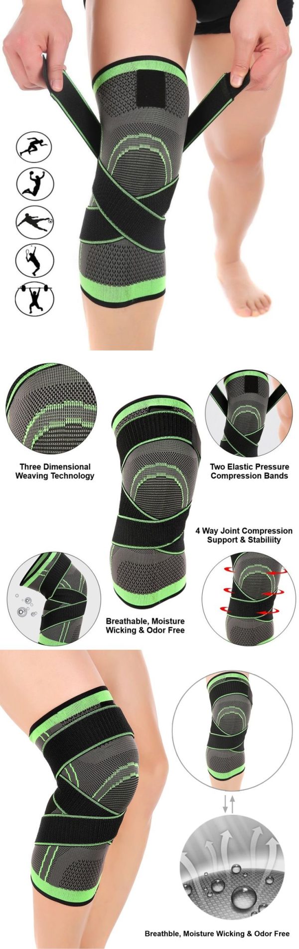 Knee Brace Compression Sleeve with Patella Stability Straps