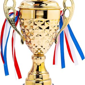 Coupe de trophée, grandes coupes de trophée d'or, trophée en métal doré avec base en plastique pour les jeux de tournois sportifs, les compétitions (14 x 4 pouces)